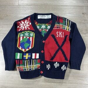 VTG Eagles Eye 1992 Sweater Kids‎ Small (4-5) Handknit World Ski Cardigan**